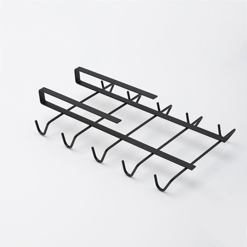 2pcs no drill iron black spray painted multi-hooks under cabinet for kitchen utensil, cups storage rack for coffee bar