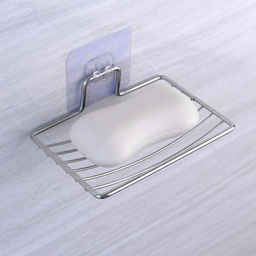 No Drilling Stainless Steel Wire Bar Soap Holder For Bathroom, Rust Proof Self Draining Dish Sponge Holder For Kitchen